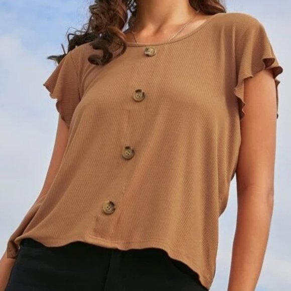 Tops - Brown Button Down Tee in XS